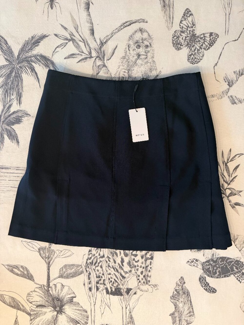 REISS Paneled Mini Skirt NWT Navy Flare Hem Sz 8